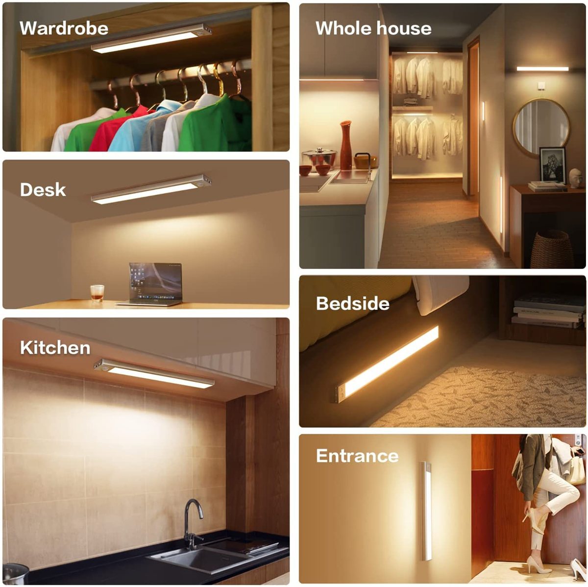 TUODI sensor light applications: wardrobe, whole house, desk, kitchen, bedside, entrance