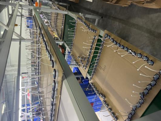 Wired factory bench with connected sensor units