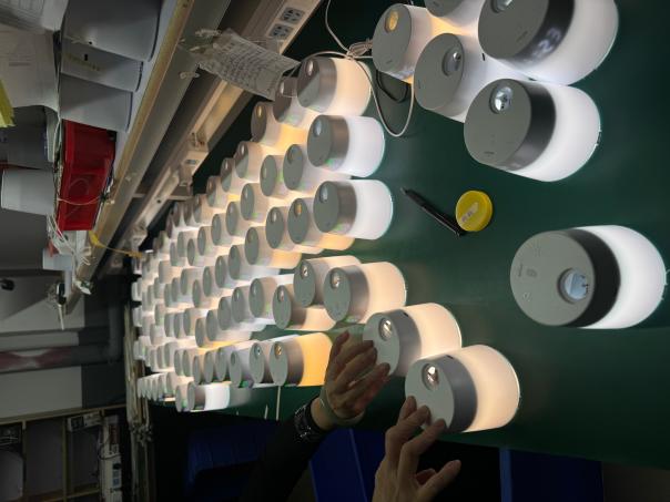 Round light units operating on a factory bench