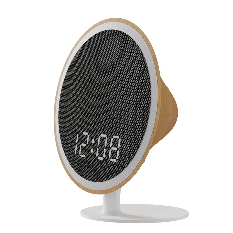 TUODI MC330 white noise machine, wood-grain finish, three-quarter view