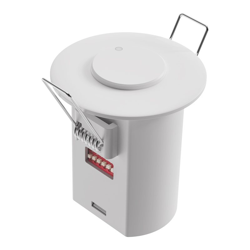Recessed presence sensor render with spring clips and DIP bank