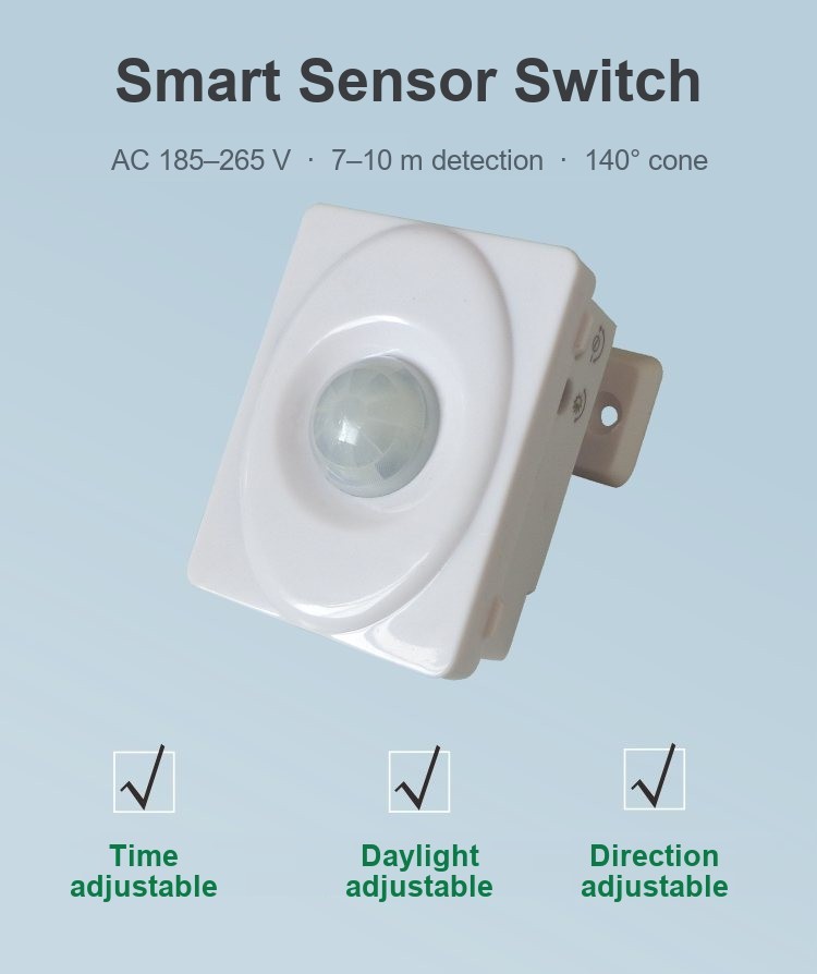 TUODI TDL-2100BJ swivel-head PIR sensor switch with adjustable time, lux and direction