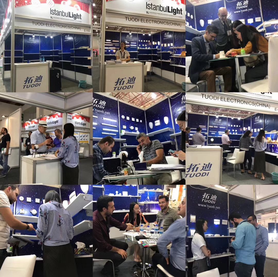 TUODI booth with buyers at an international lighting exhibition